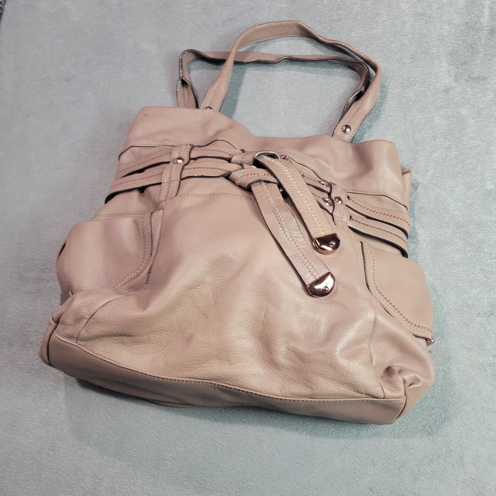 B Makowsky Tote Bag Womens Large Mauve Leather Rose Gold Belted Shoulder Bag SEO